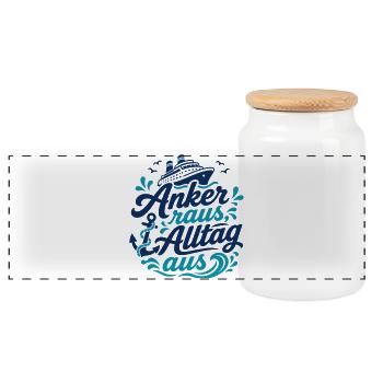 Anker raus, Alltag aus - Panorama Keksdose mit Holzdeckel - Weiß - Vorne