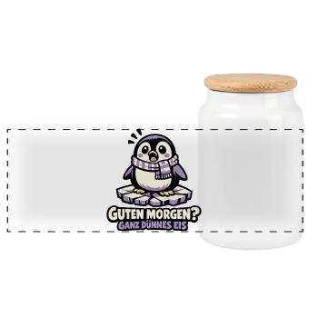 Guten Morgen Pinguin auf Eis - Panorama Keksdose mit Holzdeckel - Weiß - Vorne