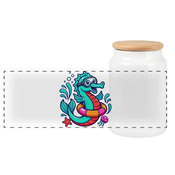Cool seahorse - Panoramic Cookie Jar with Wooden Lid - white - Front