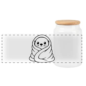 Loutre câline dans une couverture Motif mignon - Boîte à biscuits avec couvercle en bois - blanc - Devant