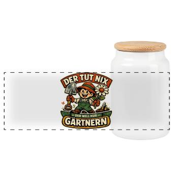 Gärtnern mit Humor Sticker - Panorama Keksdose mit Holzdeckel - Weiß - Vorne