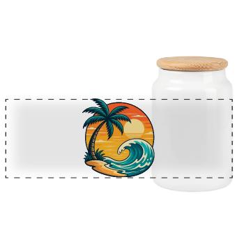 Palm Tree Sun Wave Vacation Summer Beach Shirt - Boîte à biscuits avec couvercle en bois - blanc - Devant