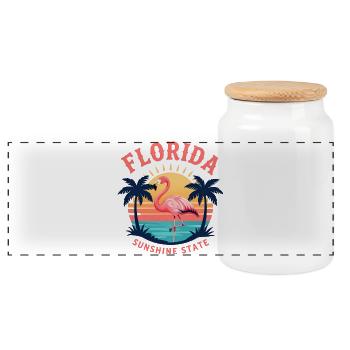 Flamingo Sunset Florida - Panoramic Cookie Jar with Wooden Lid - white - Front