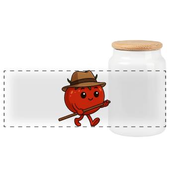 Tomato on the move - Panoramic Cookie Jar with Wooden Lid - white - Front