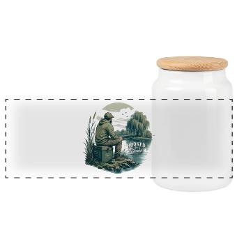 Hooked on Silence – Fishing Life - Panoramic Cookie Jar with Wooden Lid - white - Front