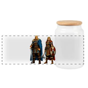 Nordic warrior duo - Panoramic Cookie Jar with Wooden Lid - white - Front