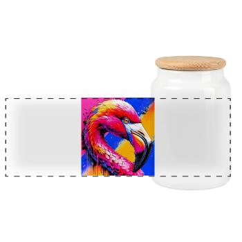 flamingo - Panoramic Cookie Jar with Wooden Lid - white - Front