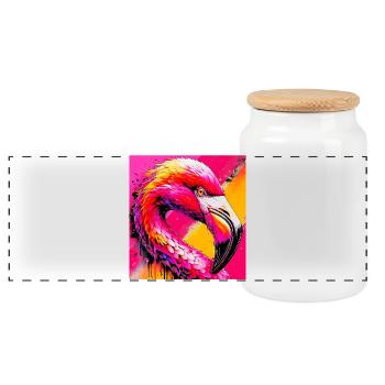 Flamingo - Panorama Keksdose mit Holzdeckel - Weiß - Vorne