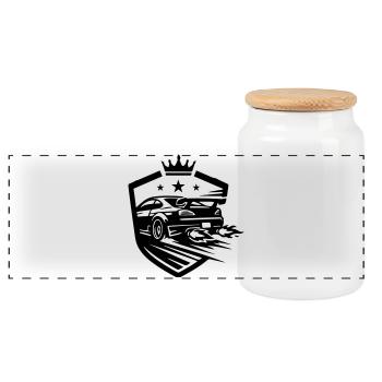 Car Racing Car - Panoramic Cookie Jar with Wooden Lid - white - Front