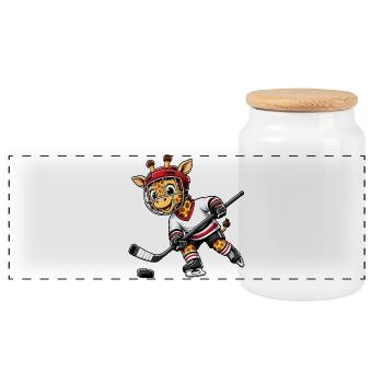 Süße Giraffe Hockey Spieler Cartoon Comic - Panorama Keksdose mit Holzdeckel - Weiß - Vorne