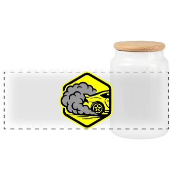 Car Gas Icon Car Racing - Panoramic Cookie Jar with Wooden Lid - white - Front