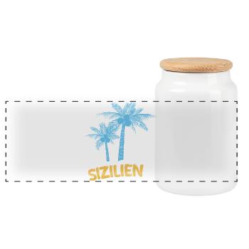 Sizilien als Palmen - Panorama Keksdose mit Holzdeckel - Weiß - Vorne