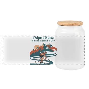 Alpe d'Huez Vintage Cyclist - Panoramic Cookie Jar with Wooden Lid - white - Front