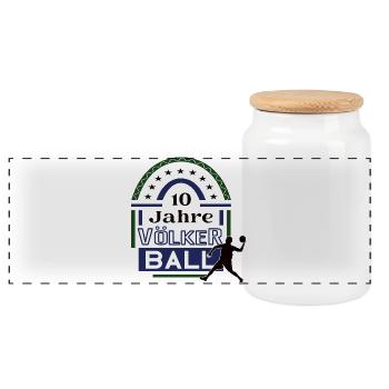 Völkerball Jubiläum 10 Jahre Trainer Spieler Jubi - Panorama Keksdose mit Holzdeckel - Weiß - Vorne