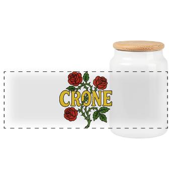 Crone Rose Blumenemblem - Panorama Keksdose mit Holzdeckel - Weiß - Vorne