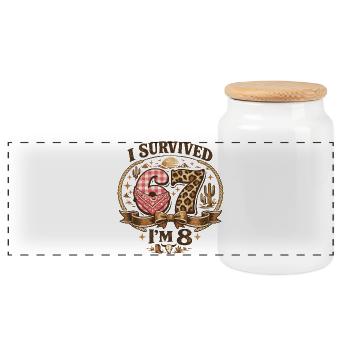 Birthday 8 Year Old Girl Western Cowboy Gift - Panoramic Cookie Jar with Wooden Lid - white - Front