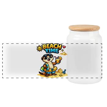 Beach Time Otter: Sand & Fun - Panoramic Cookie Jar with Wooden Lid - white - Front