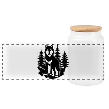 Wolfssilhouette im Wald - Panorama Keksdose mit Holzdeckel - Weiß - Vorne