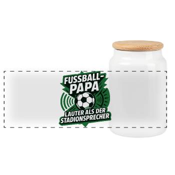 Fussball Papa Stadionsprecher - Panorama Keksdose mit Holzdeckel - Weiß - Vorne