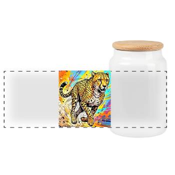 cheetah - Panoramic Cookie Jar with Wooden Lid - white - Front