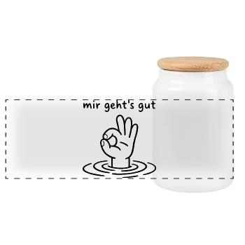 Mir geht's gut - Hand Ok Zeichen - Panorama Keksdose mit Holzdeckel - Weiß - Vorne