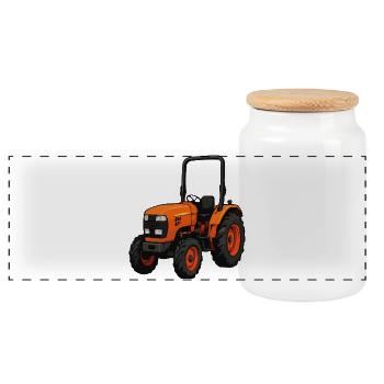 Vue frontale orange du tracteur - Boîte à biscuits avec couvercle en bois - blanc - Devant