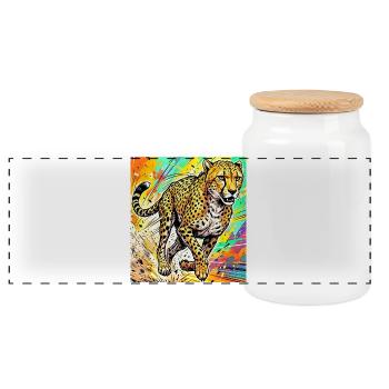 cheetah - Panoramic Cookie Jar with Wooden Lid - white - Front