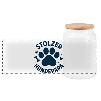 Stolzer Hundepapa Pfoten Logo - Panorama Keksdose mit Holzdeckel - Weiß - Vorne