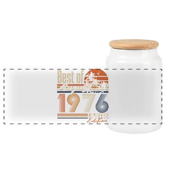 August 1976 Vintage Retro Geburtstag Geschenk - Panorama Keksdose mit Holzdeckel - Weiß - Vorne