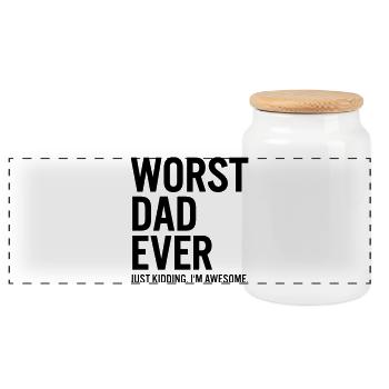 Worst Dad Ever Just Kidding Shirt - Panoramic Cookie Jar with Wooden Lid - white - Front