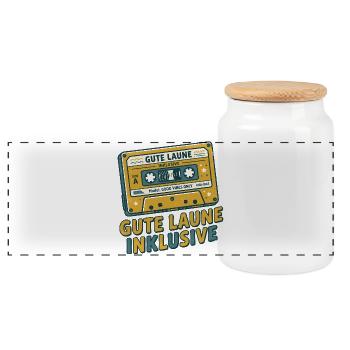 Vintage Musikkassette – Gute Laune inklusive - Panorama Keksdose mit Holzdeckel - Weiß - Vorne