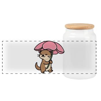 Loutre sous la pluie sous champignon - Boîte à biscuits avec couvercle en bois - blanc - Devant