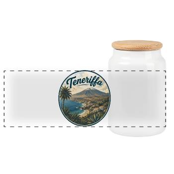 Teneriffa Retro Küstenpanorama - Panorama Keksdose mit Holzdeckel - Weiß - Vorne