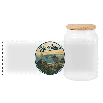Rio de Janeiro Retro Skyline Badge - Panorama Keksdose mit Holzdeckel - Weiß - Vorne