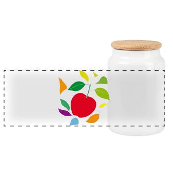 Minimalist apple with leaves - Panoramic Cookie Jar with Wooden Lid - white - Front