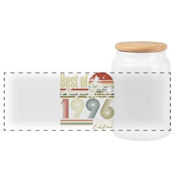 August 1996 Vintage Birthday Gift - Panoramic Cookie Jar with Wooden Lid - white - Front