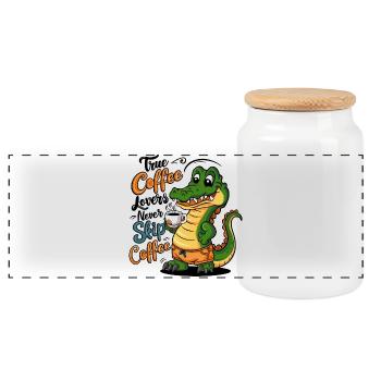 Diction du dessin animé du crocodile au café - Boîte à biscuits avec couvercle en bois - blanc - Devant