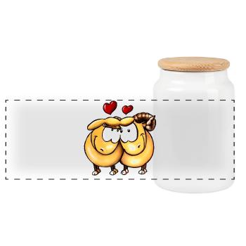 Lotte and Kalle in Love - Panoramic Cookie Jar with Wooden Lid - white - Front