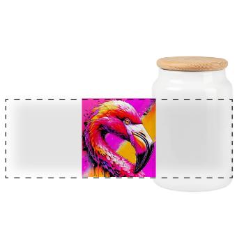 Flamingo - Panorama Keksdose mit Holzdeckel - Weiß - Vorne