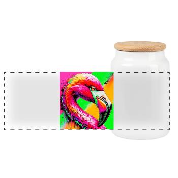 flamingo - Panoramic Cookie Jar with Wooden Lid - white - Front