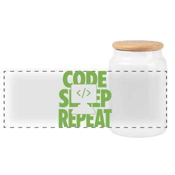 Code Sleep Repeat Programmer - Panoramic Cookie Jar with Wooden Lid - white - Front