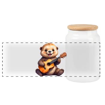 Petite loutre de dessin animé jouant de la guitare – Cool - Boîte à biscuits avec couvercle en bois - blanc - Devant