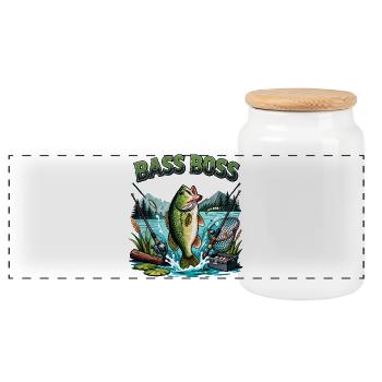 Bass Angler Dominance - Panoramic Cookie Jar with Wooden Lid - white - Front