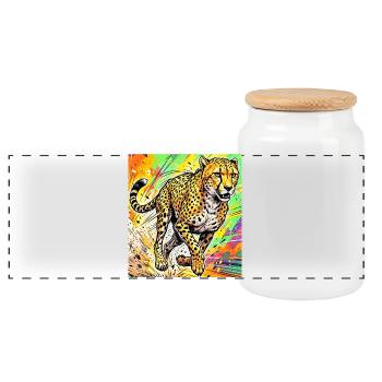 guépard - Boîte à biscuits avec couvercle en bois - blanc - Devant