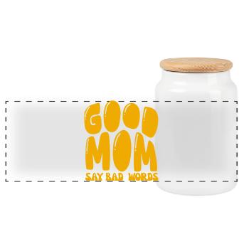 Good Mom say bad words - Panoramic Cookie Jar with Wooden Lid - white - Front
