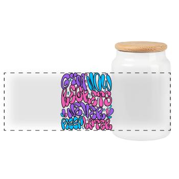 Neon Psychedelic Bubble Typography - Panoramic Cookie Jar with Wooden Lid - white - Front