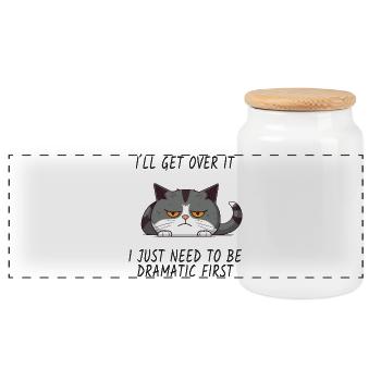 Drama Cat – I'll Get Over It - Panoramic Cookie Jar with Wooden Lid - white - Front