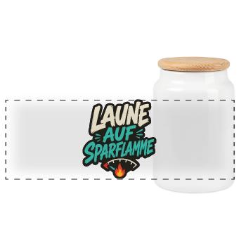 LAUNE AUF SPARFLAMME - Panorama Keksdose mit Holzdeckel - Weiß - Vorne