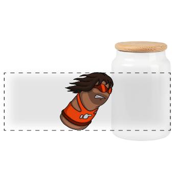 Slam – Cartoon Thumb Character - Panorama Keksdose mit Holzdeckel - Weiß - Vorne
