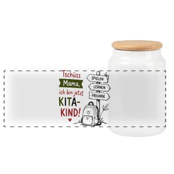 Kita-Kind Abschied von Mama - Panorama Keksdose mit Holzdeckel - Weiß - Vorne